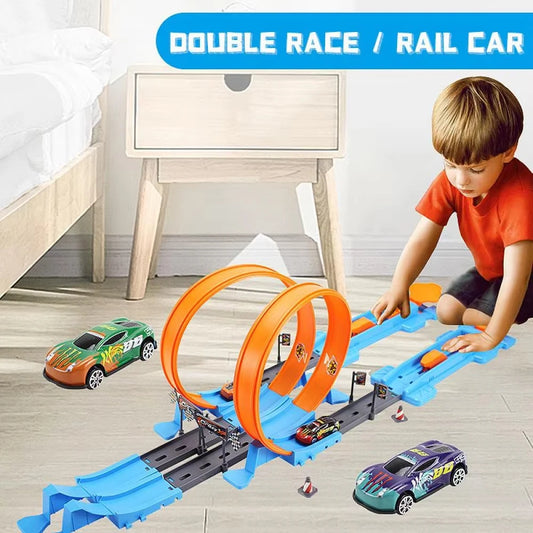 Cascadeur vitesse Double voiture roues modèle jouets pour enfants piste de course bricolage assemblé Rail Kits éducatif interactif garçon enfants jouet