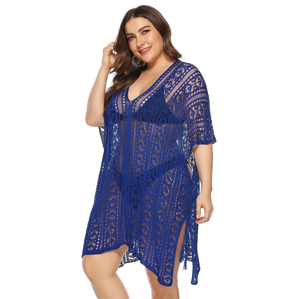 Grande taille Robe De Plage tunique maille unie Bikini couvrir maillot De Bain vêtements De Plage amples maillots De Bain pour les femmes Robe Robe De Plage