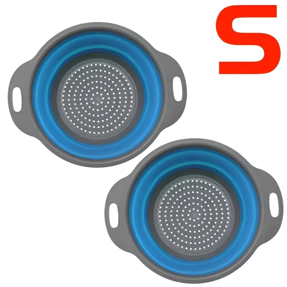 Panier égouttoir pliant en Silicone, 2 pièces, passoire pliable pour fruits et légumes, passoire de cuisine pour aliments, pâtes, ustensiles de cuisine, dispositif de vidange