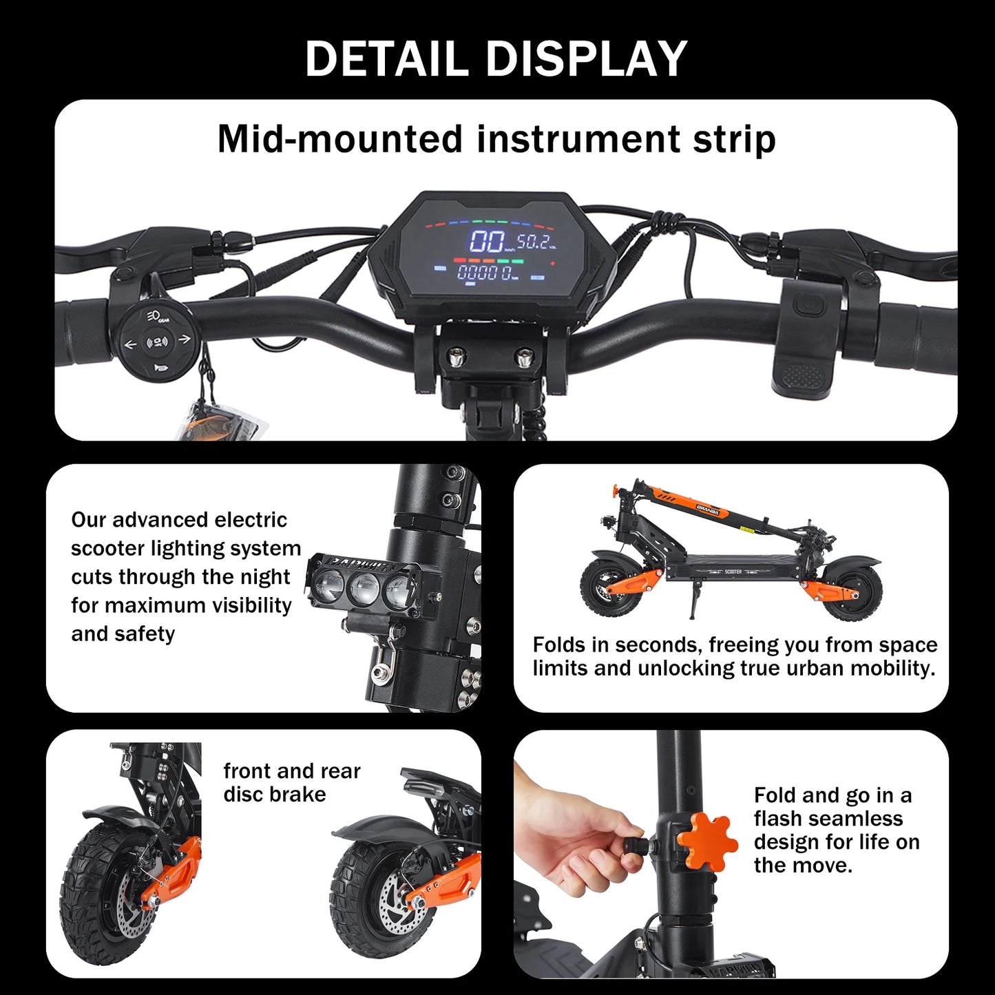 Garman Almacén 1200W Motor 48V21Ah Batería E Scooter con Asiento Llave NFC Todo Terreno Eléctrico Off-Road Patinetes Eléctricos