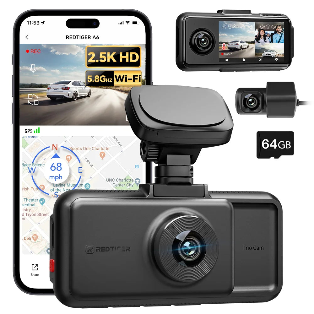 Dashcam 4K WiFi 5.8GHz GPS — Vision Nocturne 3 Caméras Avant Cabine Arrière
