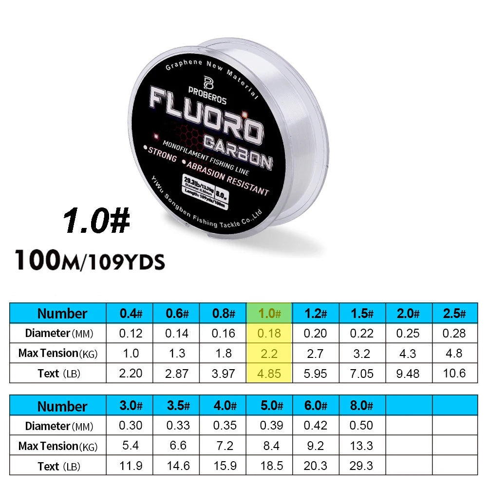 Fil de Pêche Fluorocarbone 100m — Monofilament 2.2 à 29.3 lb Carpe & Leader