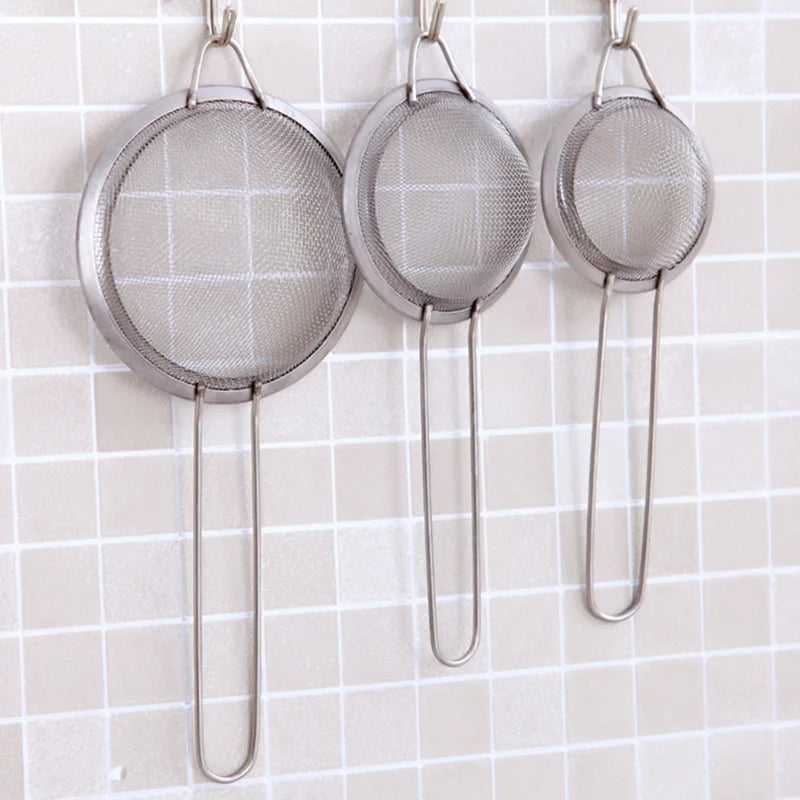 Passoire à mailles fines en acier inoxydable, avec poignée et crochet robustes, tamis pour jus de lait de soja, outils de cuisine 3 pièces