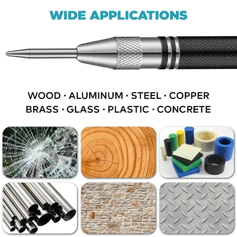 Punzonadora central automática, marcador de orificios, madera, metal, acero, carga por resorte, localizador de taladro, punzón resistente, carpintería, herramienta manual automática
