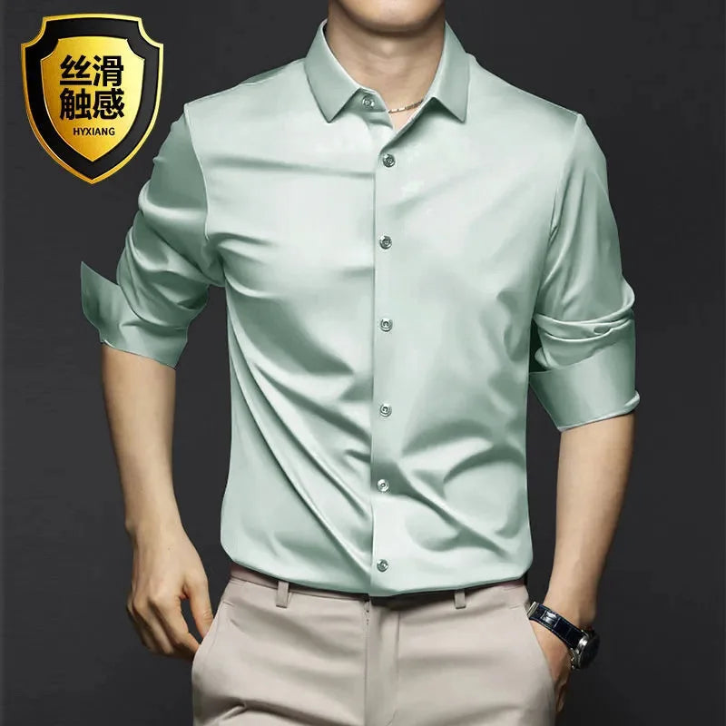 Men's Long Sleeve Shirt, Wrinkle-Resistant Business Attire, Non-Iron, Premium Casual Professional Suit, White Shirt, S-5XL