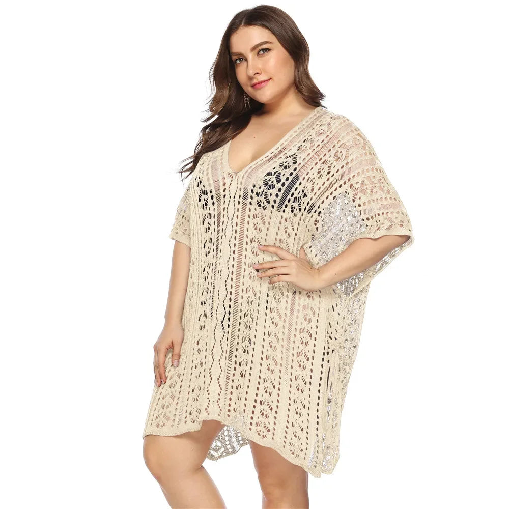Grande taille Robe De Plage tunique maille unie Bikini couvrir maillot De Bain vêtements De Plage amples maillots De Bain pour les femmes Robe Robe De Plage