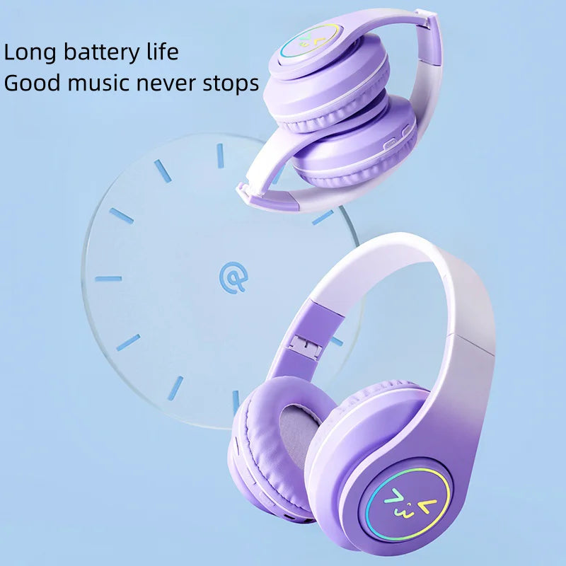 Auriculares Bluetooth inalámbricos originales para ordenador, cascos de juego con cancelación de ruido, cara sonriente oyant RGB, Gamer Girl Bass Out