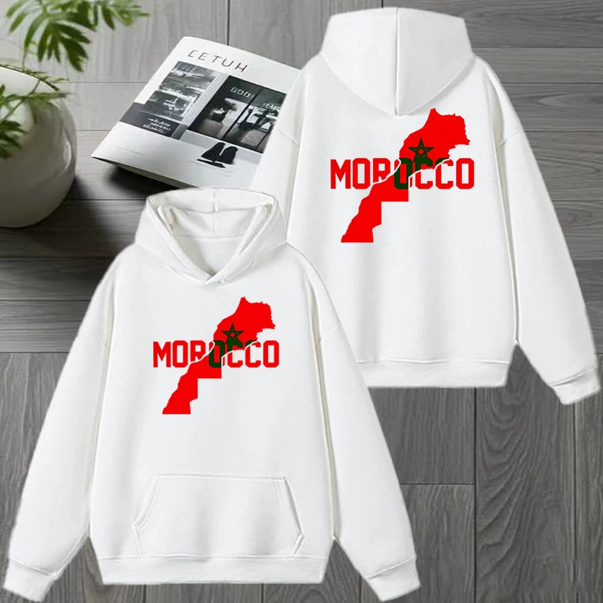 Otoño invierno Marruecos Harajuku Novedad sudadera con capucha negra de doble cara para hombre y mujer, forro polar, jersey informal, moda unisex