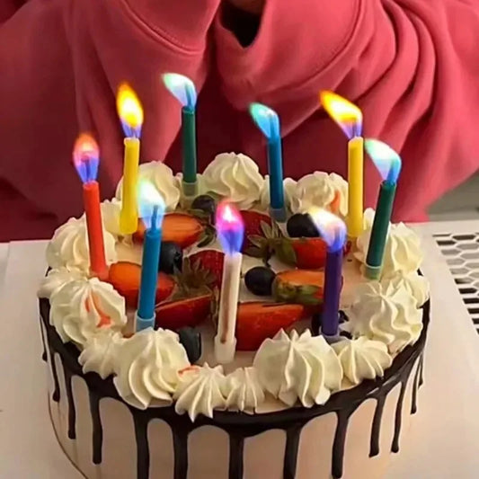 Velas de llama de colores surtidos, paquete de 5/12, aptas para pasteles de cumpleaños, fiestas de cumpleaños y decoraciones de bodas