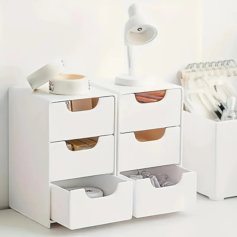 Organizador de escritorio elegante de 3 niveles con cajones – Ideal para material de oficina, almacenamiento de joyas y cosméticos – Caja divisoria portátil