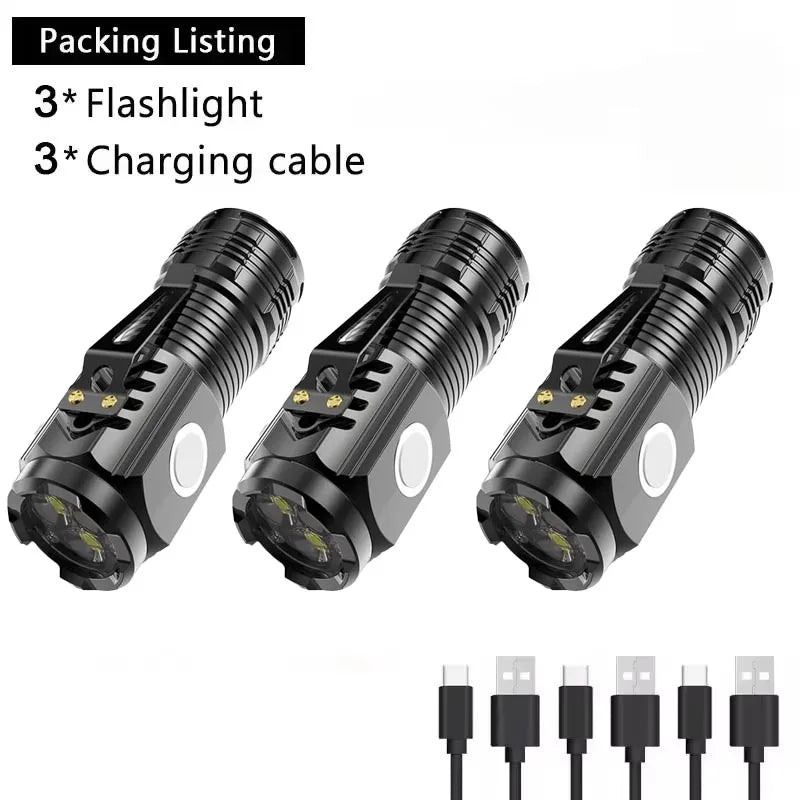 Lampe de poche LED Rechargeable à lumière forte, multifonctionnelle pour longue portée, Mini lampe de poche Portable pour l'extérieur et la maison, lumière à Clip pour capuchon