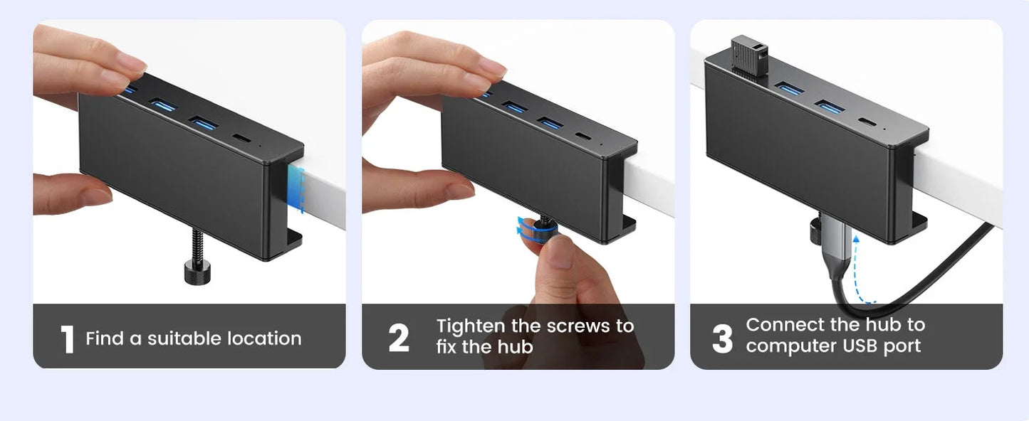 Hub USB 10 Gbps — adaptateur séparateur USB 3.2/3.0/2.0, station d'accueil multi-clips, bureau