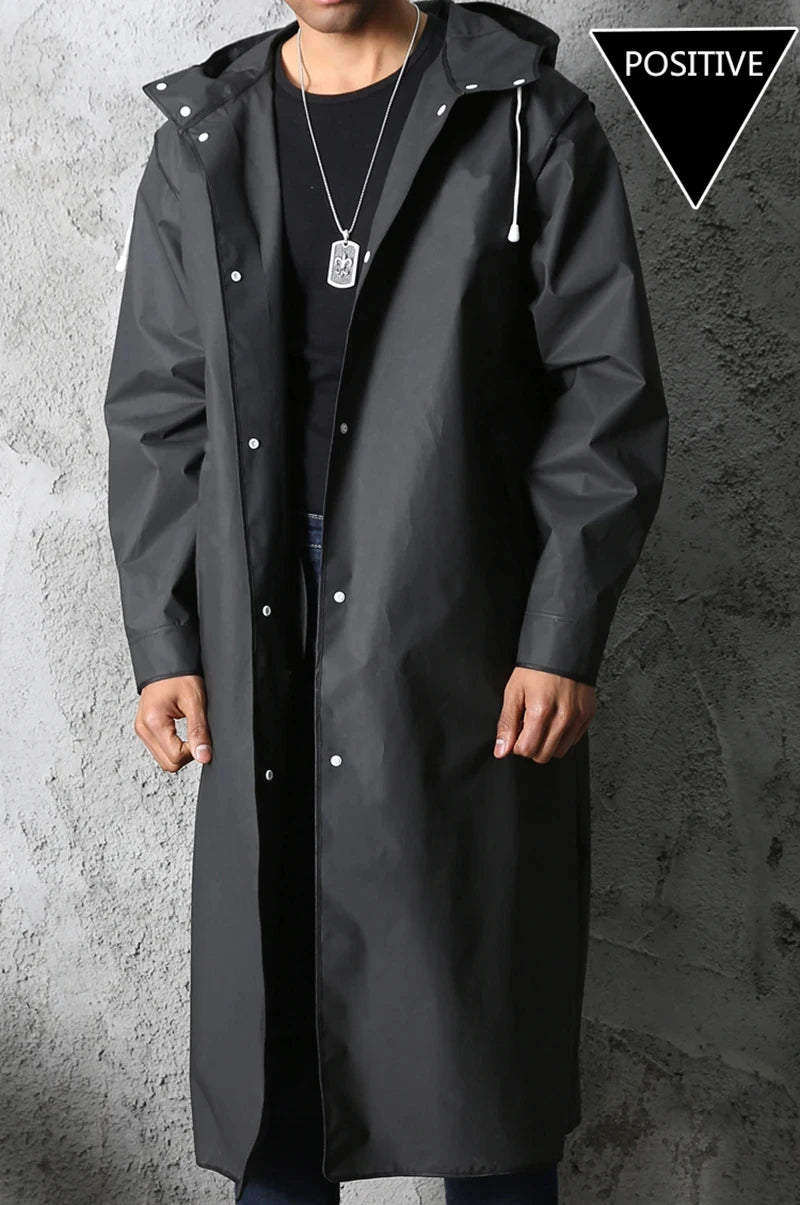 Imperméable long noir de mode pour adultes, imperméable pour femmes et hommes, avec capuche, pour la randonnée en plein air, les voyages, la pêche, l'escalade, épaissi
