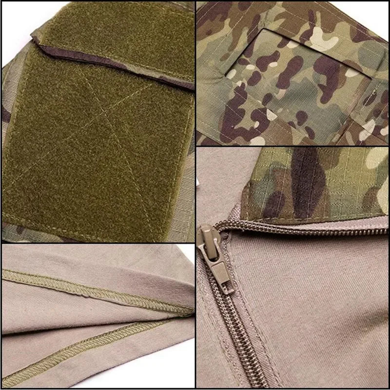 Camisetas de senderismo tácticas al aire libre para hombre, combate militar del ejército CP camuflaje de manga larga, camisa de escalada de caza, ropa deportiva de algodón