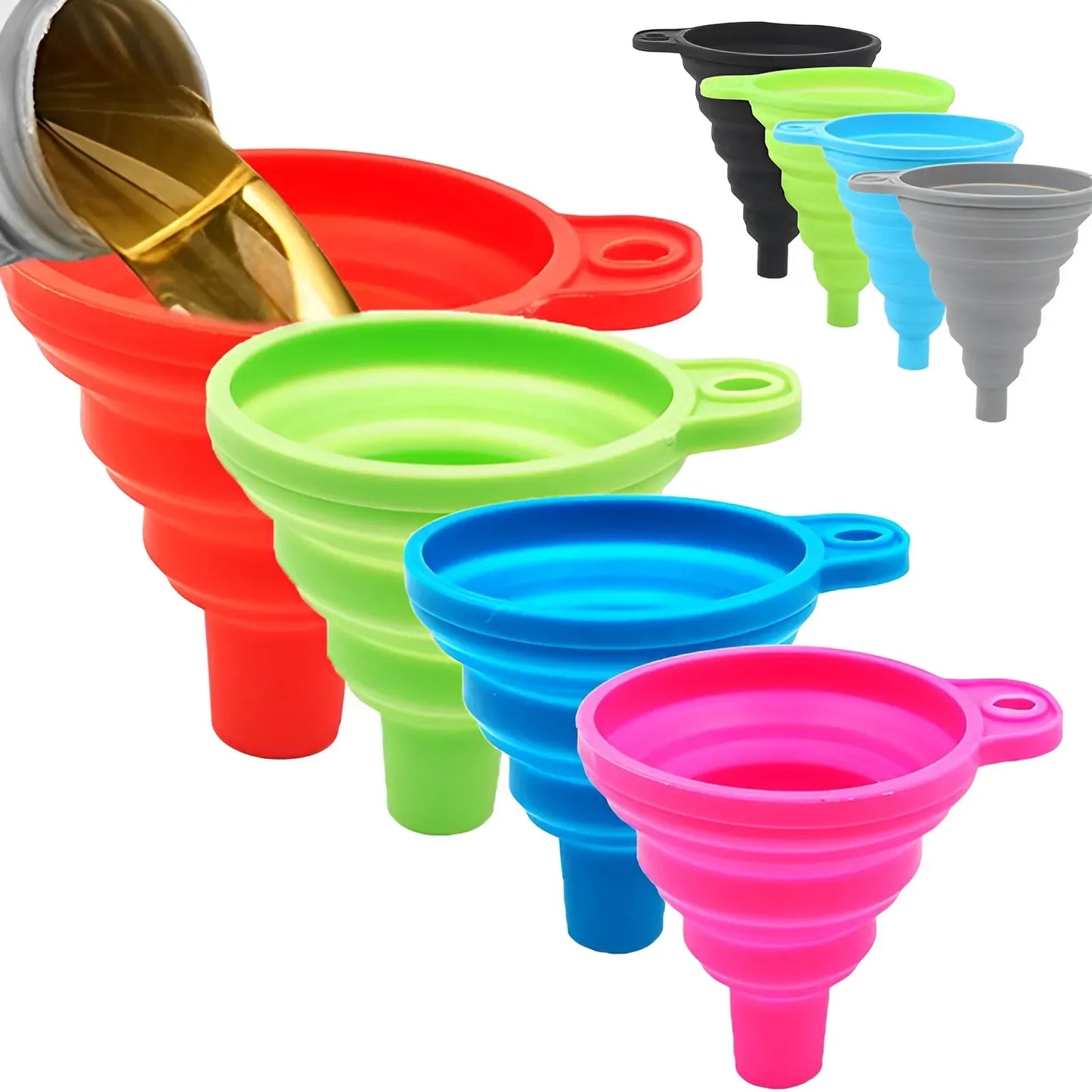 Embudo plegable de silicona para motor de coche, 2 piezas, líquido de lavado, cambio de líquido, portátil, cambio de