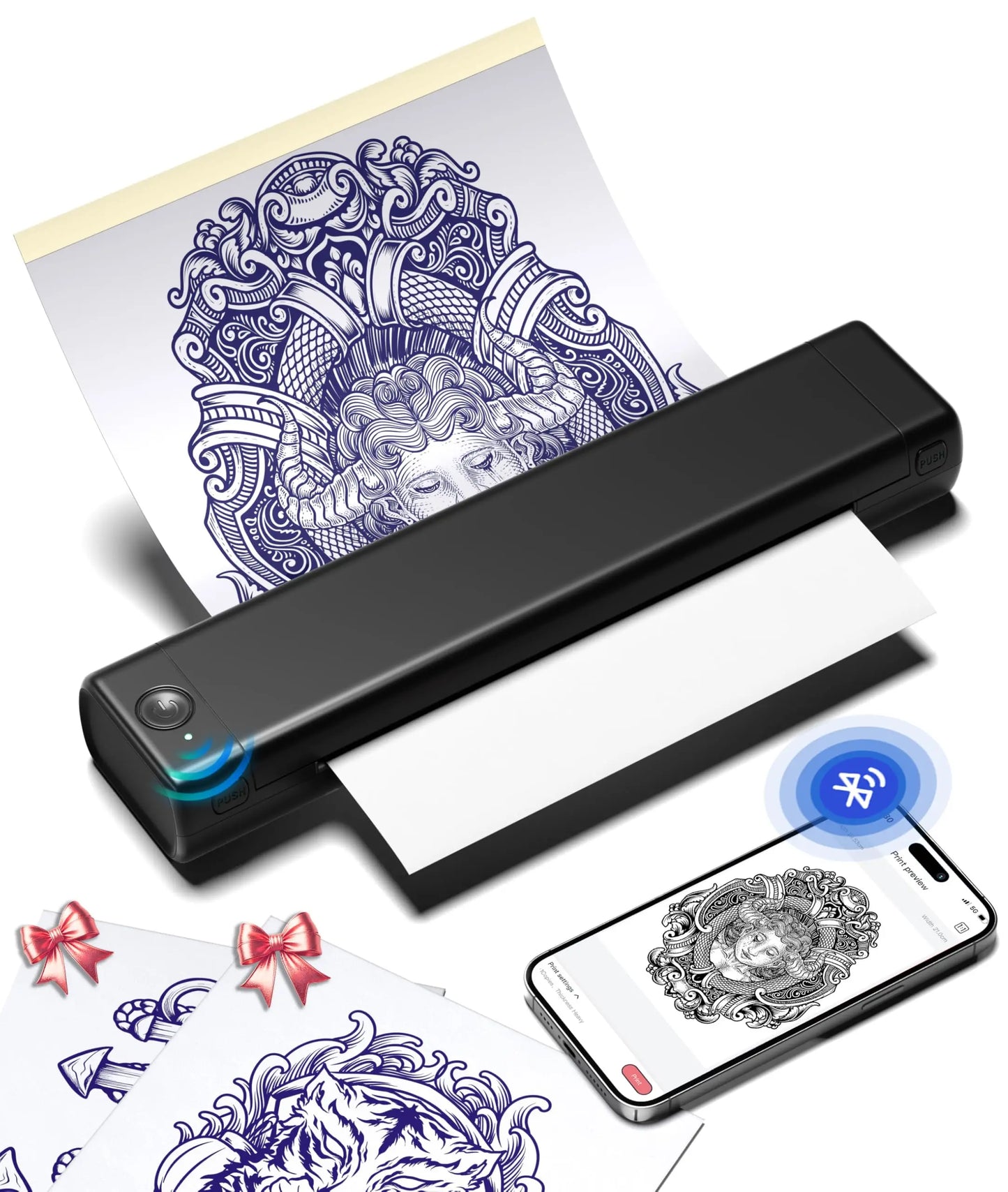 Phomemo - Impresora de esténciles de tatuajes Bluetooth, máquina de tatuar inalámbrica M08F con 10 papeles de transferencia gratis, para artistas y principiantes