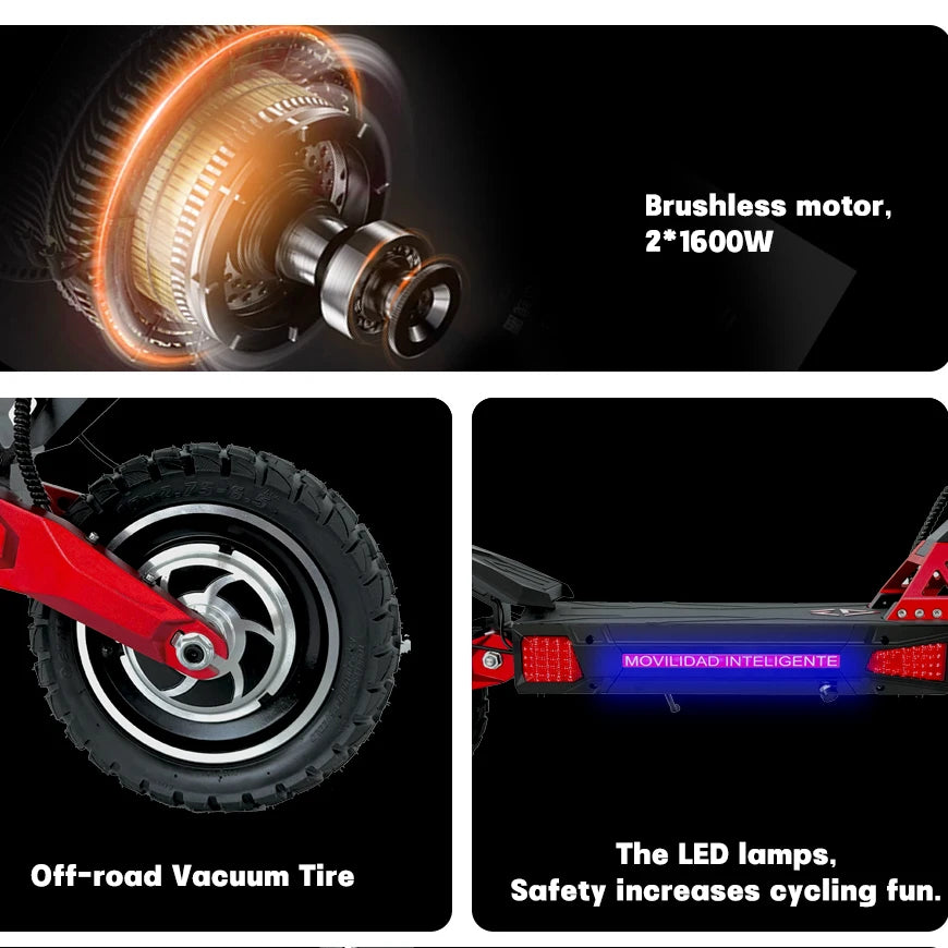 Adult All-Terrain Aluminum Alloy Scooter, Foldable Electric Scooter with Dual Suspension, 52V, 30ah, EU/US/UK Warehouse