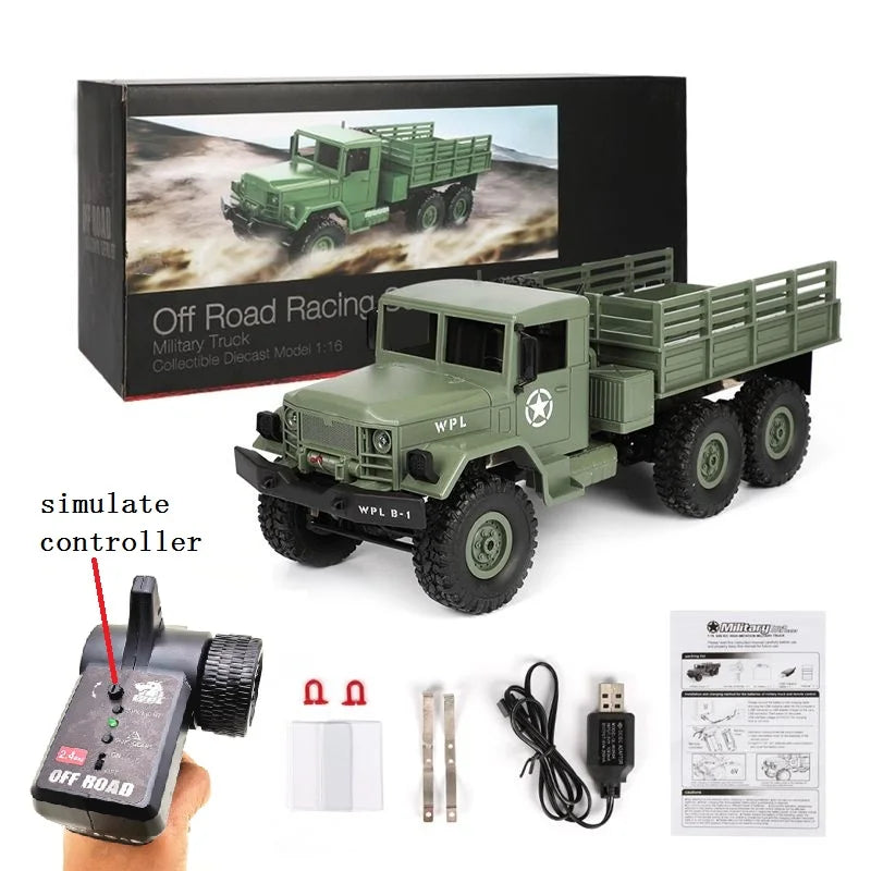 WPL B-24 Peugeot Camión Militar a Control Remoto DIY Todoterreno versiB24 Coche RC 4 Ruedas Bumoso Drive Escalada GAZ-66 Vehículo Regalo Juguete para Niño