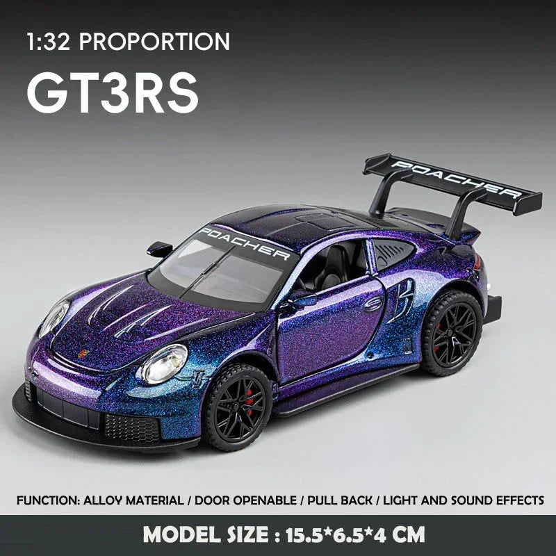 Die-cast sports car model inventory for children, car toy, GT3RS vehicle, boy's birthday gift, home decoration, 1/32 scale, 911