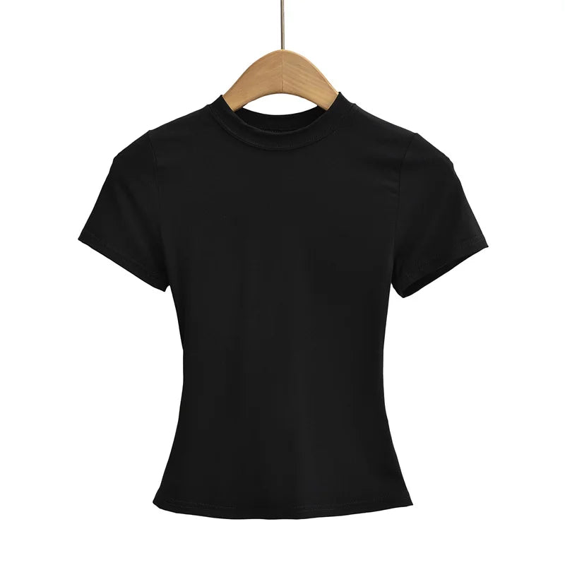 Camiseta de manga corta para mujer, casual, de alta calidad, sexy, ajustada, a la moda, de color liso, ropa y2k, 2024