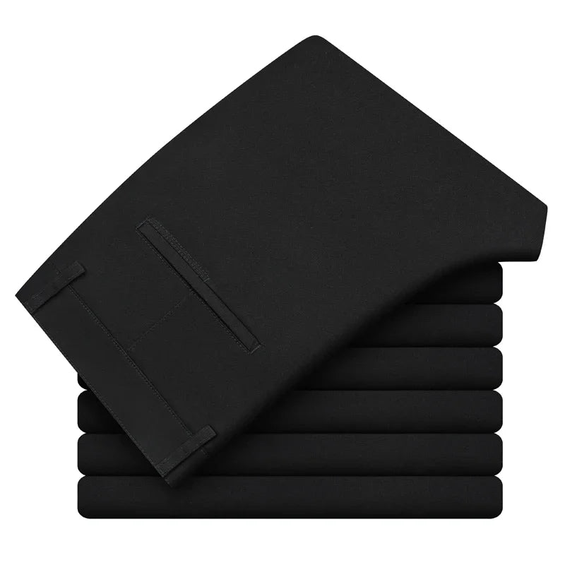 Pantalones casuales para hombre, 97% algodón, moda de otoño, cómodos, elásticos, ajustados, rectos, de negocios, negro, verde militar, caqui