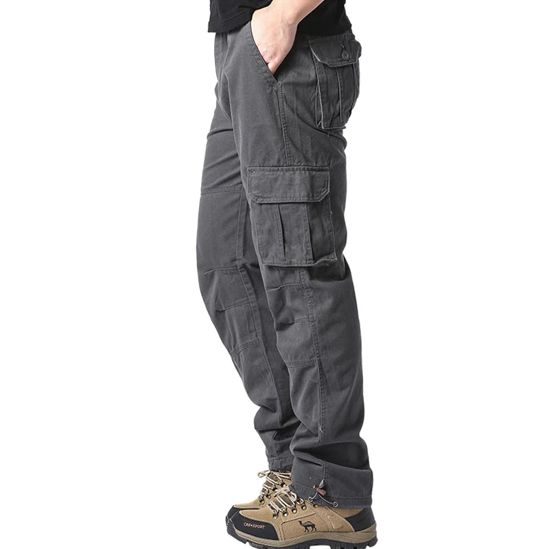 Salopette ample à grande poche pour hommes, pantalon tactique de Jogging pour Sports de plein air, taille élastique, pantalon de travail décontracté en pur coton
