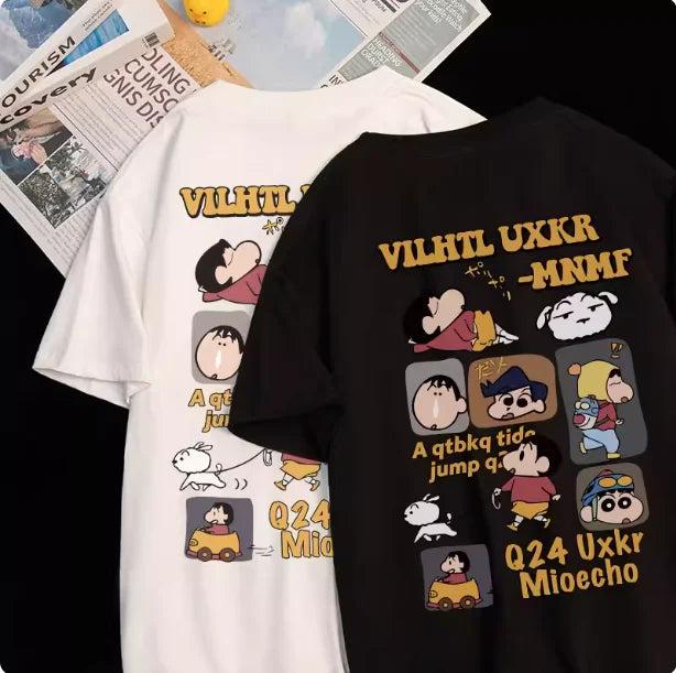 T-shirt décontracté oversize imprimé 100% coton — dessin animé, été 2026, adultes, enfants, Y2K