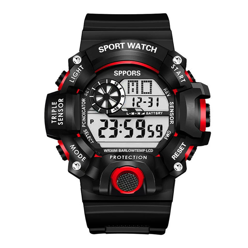 Montre pour hommes de mode sport montre-bracelet électronique grand cadran multifonctionnel étanche alarme lumineuse enfants montre militaire pour hommes
