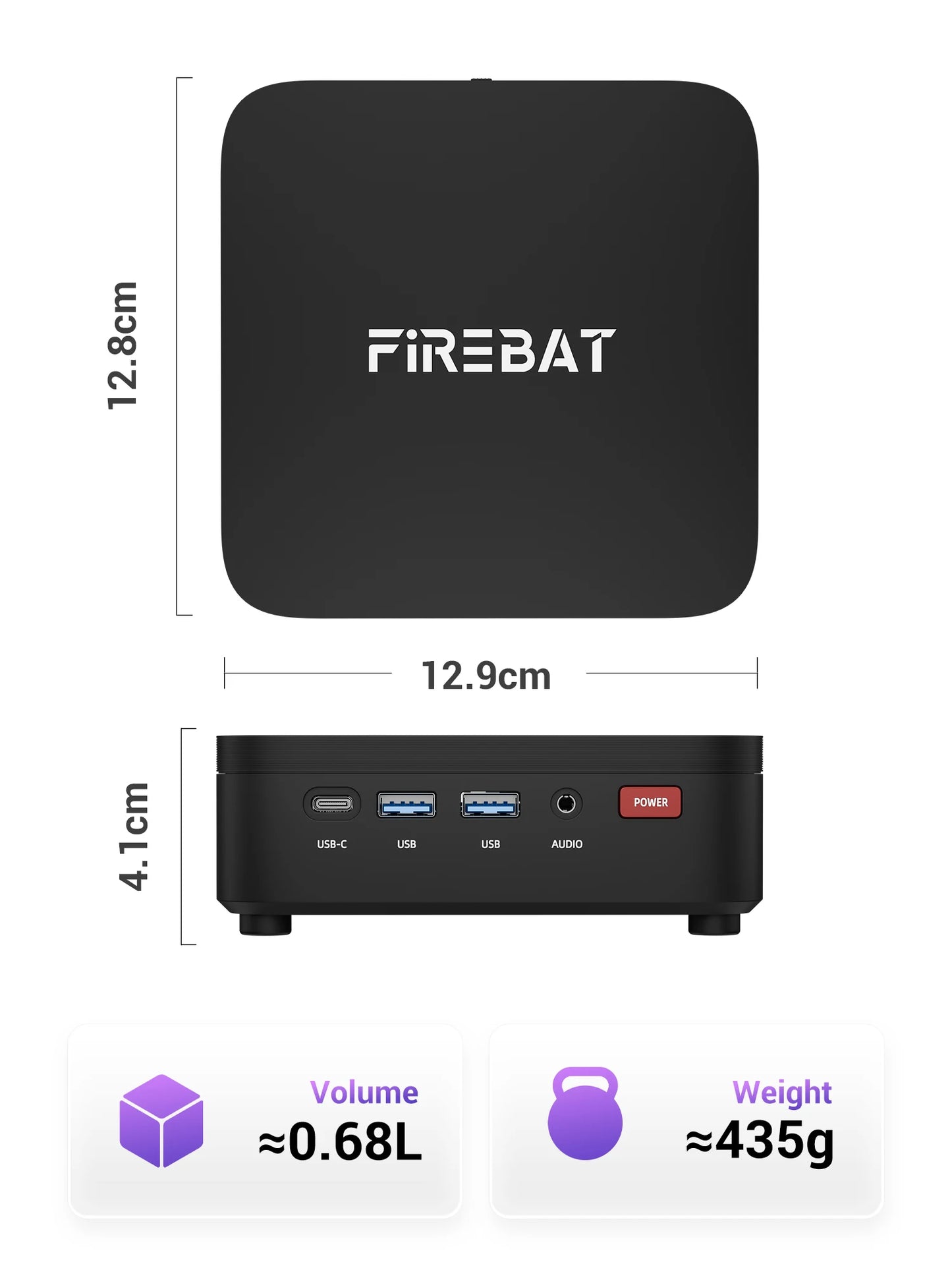 FIREBAT R3 MINI PC AMD Ryzen 5 7430U 6C/12T MAX 4.3GHz 16GB LPDDR4 RAM 512GB SSD WIFI6 BT5.2 Windows 11 Ordinateur de bureau