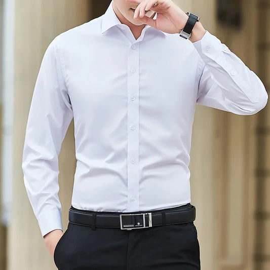 Chemise Affaires Manches Longues Homme — Grande Taille Slim Blanche Décontractée