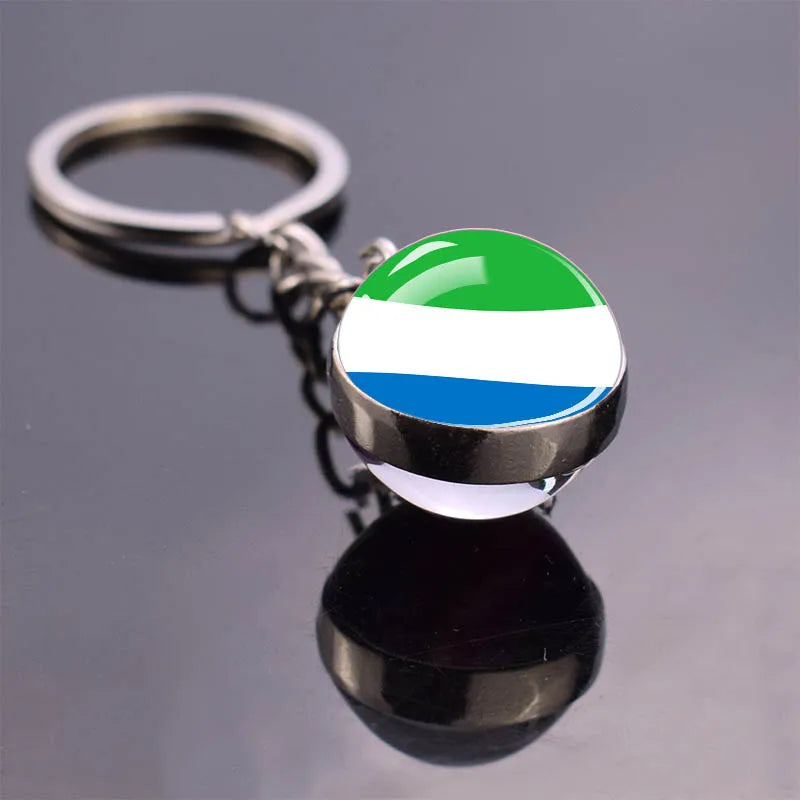African Flag Keychain, Algeria, Somalia, Tunisia, Morocco, Egypt, National Flag, Double-sided Glass Ball Pendant, Gift