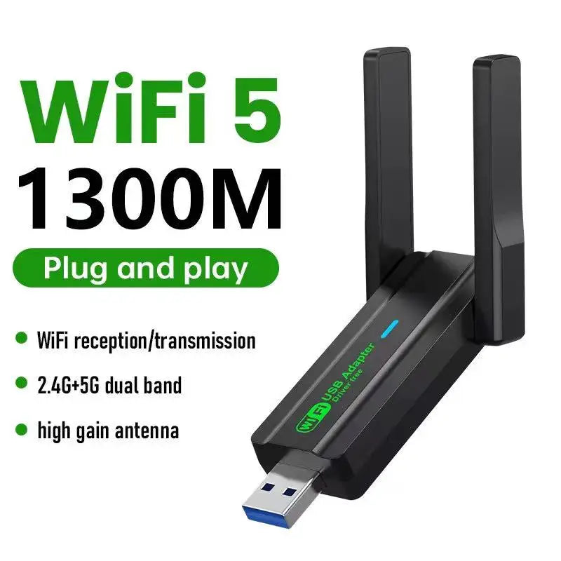 Carte réseau sans fil WiFi 5 1300M double bande 2.4G&5GHz USB 3.0 adaptateur WiFi haute vitesse sans pilote pour ordinateur de bureau portable