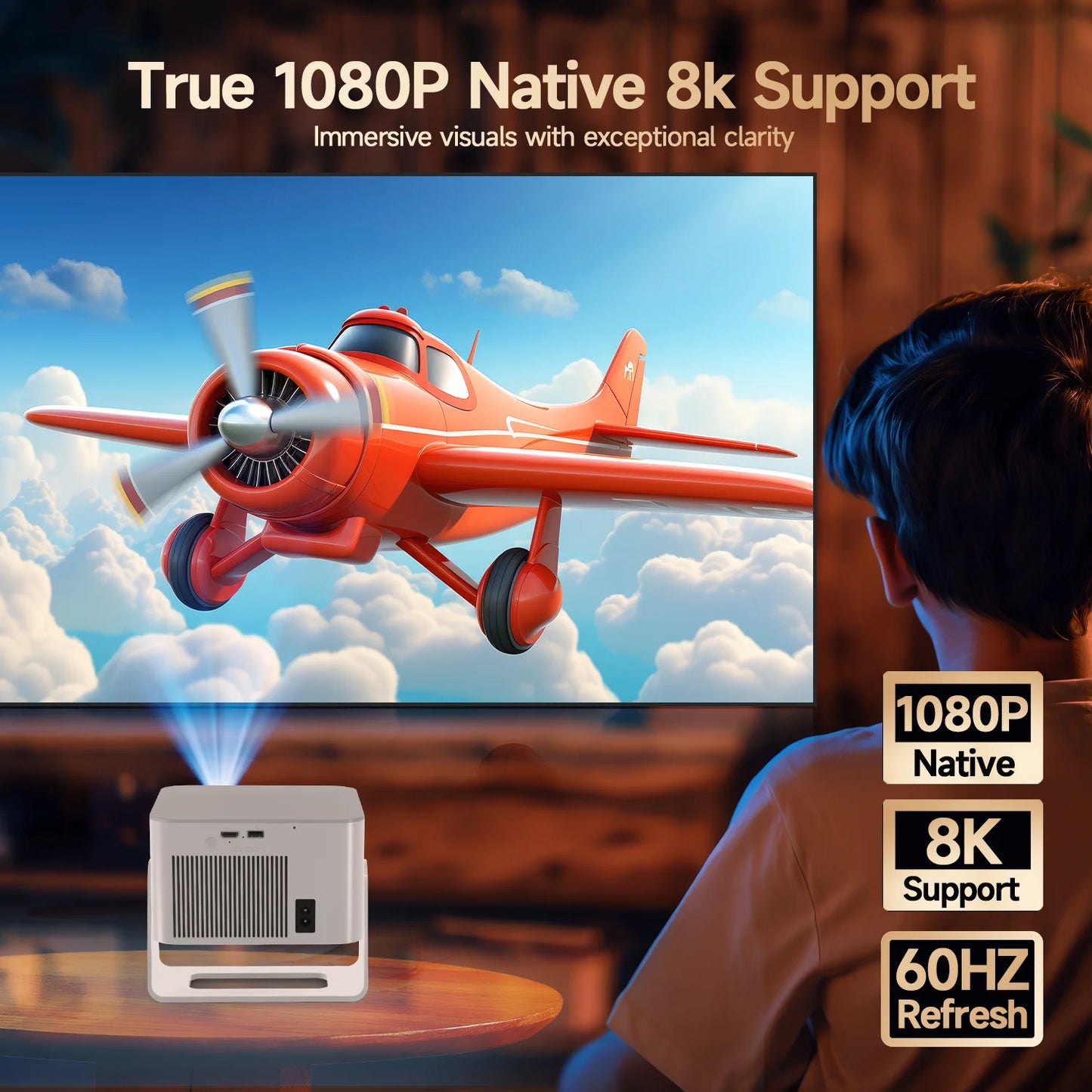Magcubic - Android14 4K Auto Focus Projector, 900ANSI Native 8K 1080P HY350Max with Wifi6 BT5.4 16G Allwinner H726, Outdoor Portable