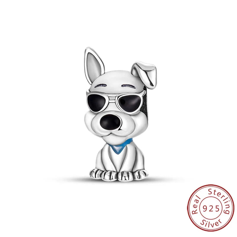 Abalorios de plata de ley 925 con huellas de perro, gato, corazón, animales, abalorios que se ajustan a pulseras, collares, colgantes, joyas para mujer, para hacer tú mismo