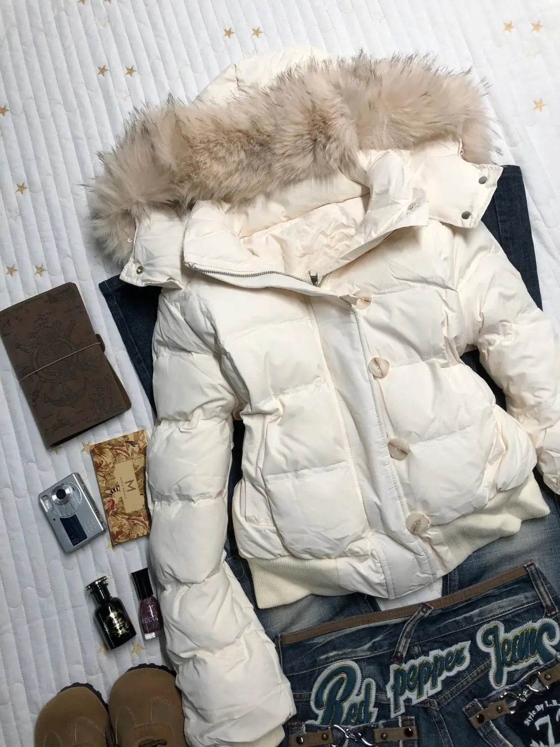 Abrigo de algodón con capucha de mujer de color sólido cálido con cuello de piel retro americano Ins invierno suelto casual delgado abrigo de algodón chaquetas