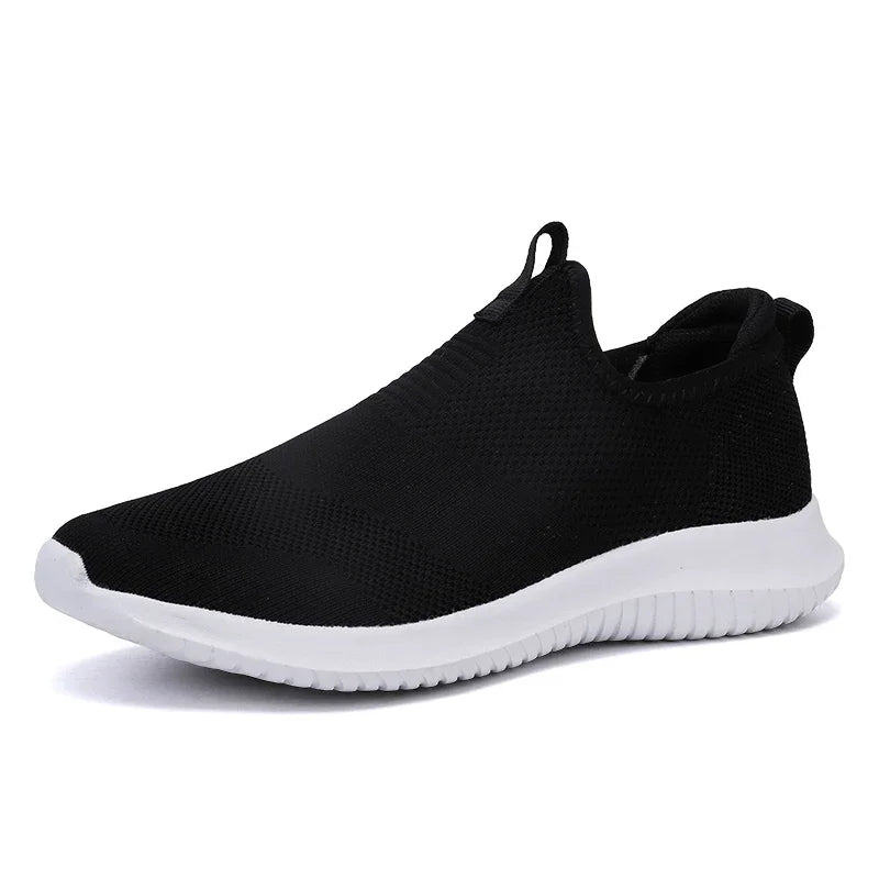 Men's Lightweight Flyknit Mesh Trainers, Casual Laceless Walking Shoes, Flat Sneakers, Large Sizes