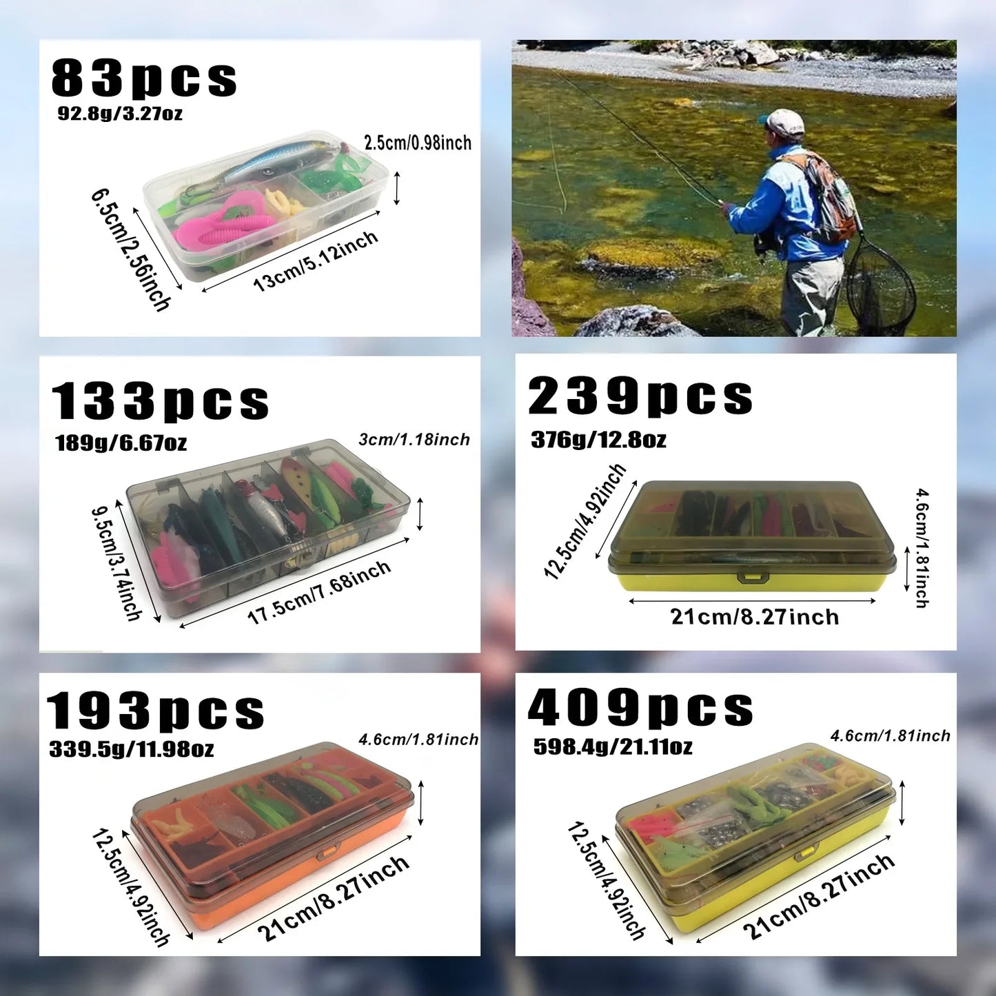 Kit de leurres de pêche pour truite, brochet, basse, multi-leurre, ensemble de matériel superposé, équipement professionnel, 83/133/193/239/409 pièces