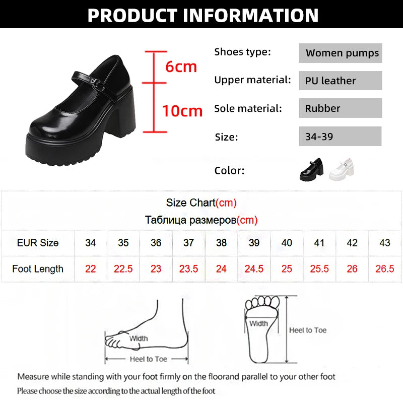 Chaussures Mary Jane noires à talons très hauts pour femme 2026, escarpins gothiques à plateforme épaisse, grande taille, avec boucle de cheville, chaussures de soirée Lolita 42
