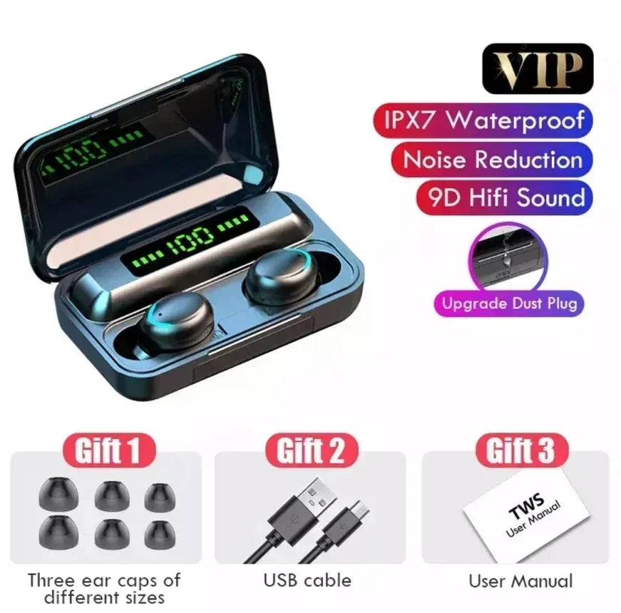 TWS F9-5 Bluetooth 5.3 Earphone Wireless Headset Hifi Stereo Sport Waterproof Earbuds Headphone Hearing Aids with Mic Handsfree