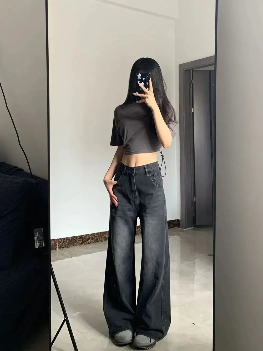 Vaqueros adelgazantes de cintura alta para mujer, pantalones vaqueros de mezclilla en forma de pera, corte holgado, pierna recta, bajo acampanado, talla grande