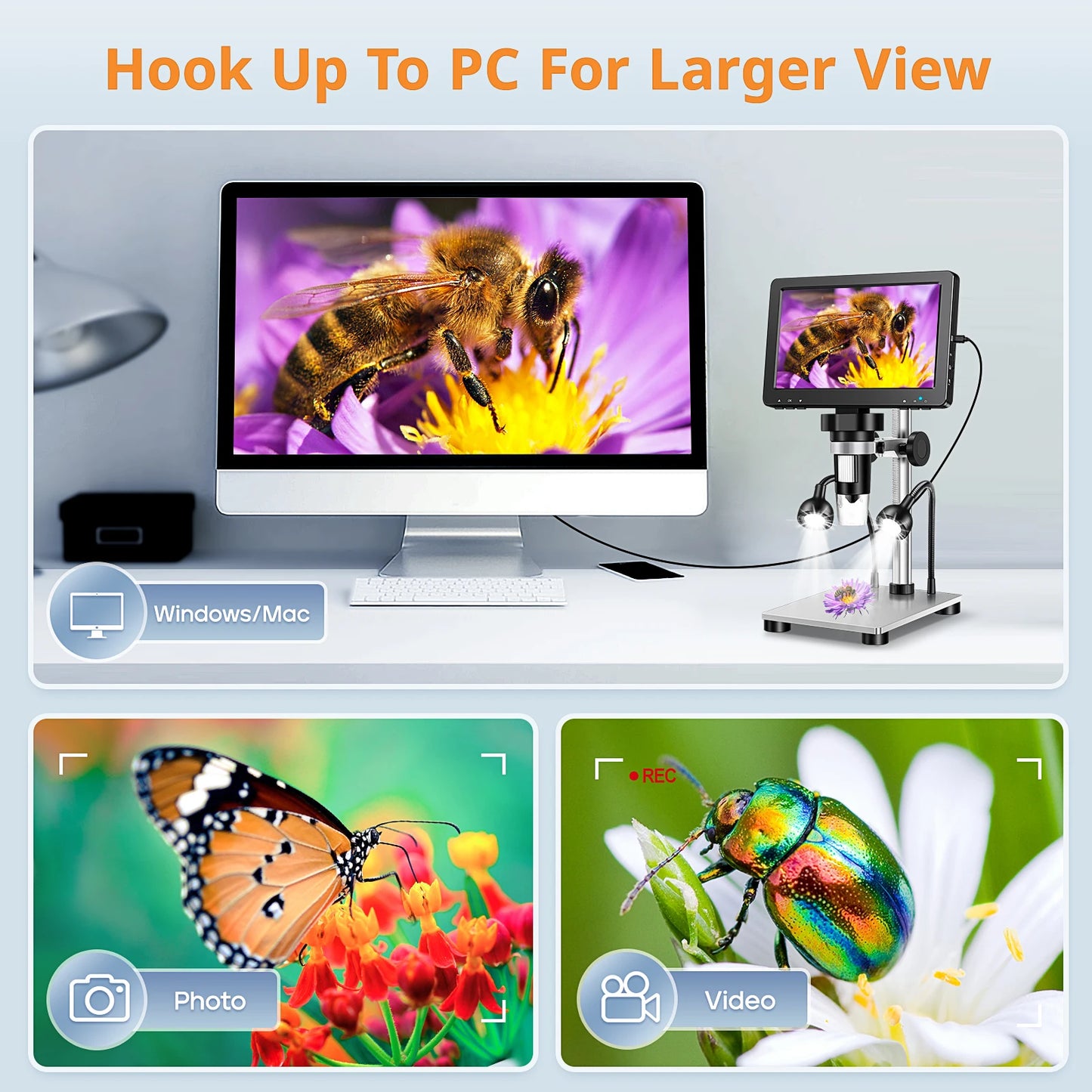 Hayve 7 ''Microscope numérique 1200X Zoom 12MP HD Microscopes électroniques caméra loupe pour souder Microscope de réparation de téléphone