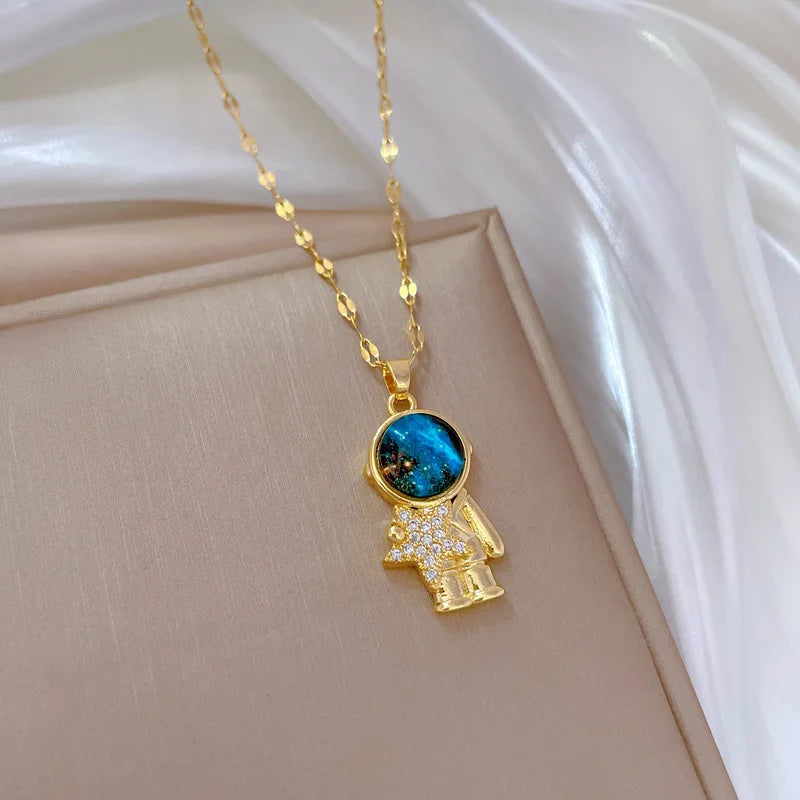 Y2K – collar planeta cielo estrellado, luz lujosa, temperamento magnífico, estrella y luna, cadena de clavícula versátil de acero inoxidable