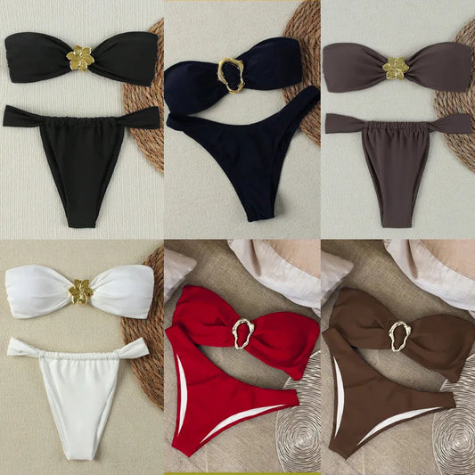 Ensemble bikini bandeau push-up sexy 2026 - Maillot de bain brésilien string pour femme