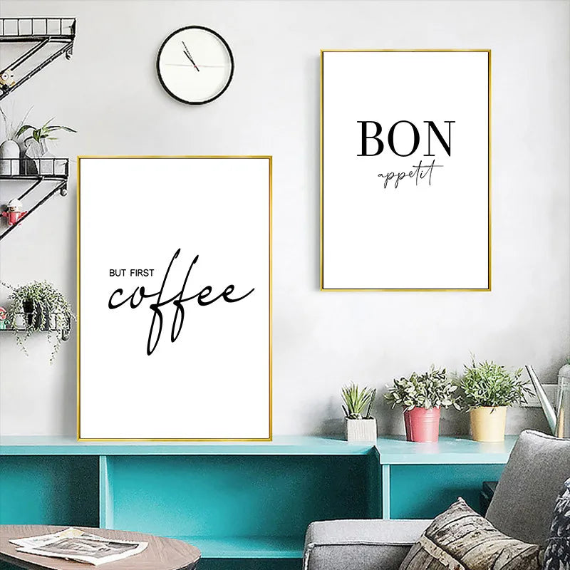 Décor artistique de cuisine mais premier affiche de café, imprimé Bon Appetit, peinture sur toile d'art mural noir et blanc pour salle à manger, décoration de la maison