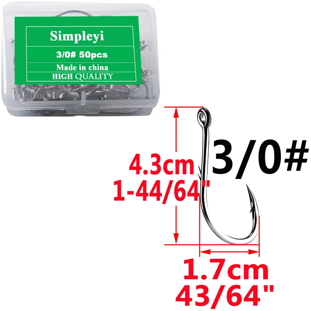 High carbon steel barbed fishing hooks, single circle hook set, sea worm, carp, fly fishing accessories, fish hook, 50 pieces per box