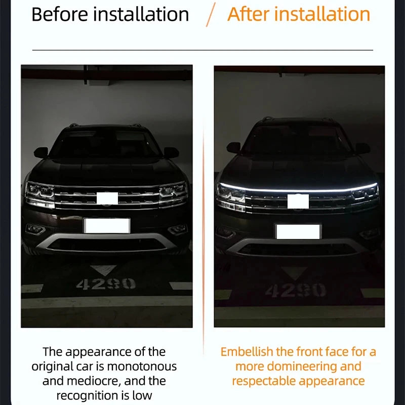 Feux Diurnes LED Capot Voiture Démarrage Balayage — DRL Décoratifs 12V 150cm