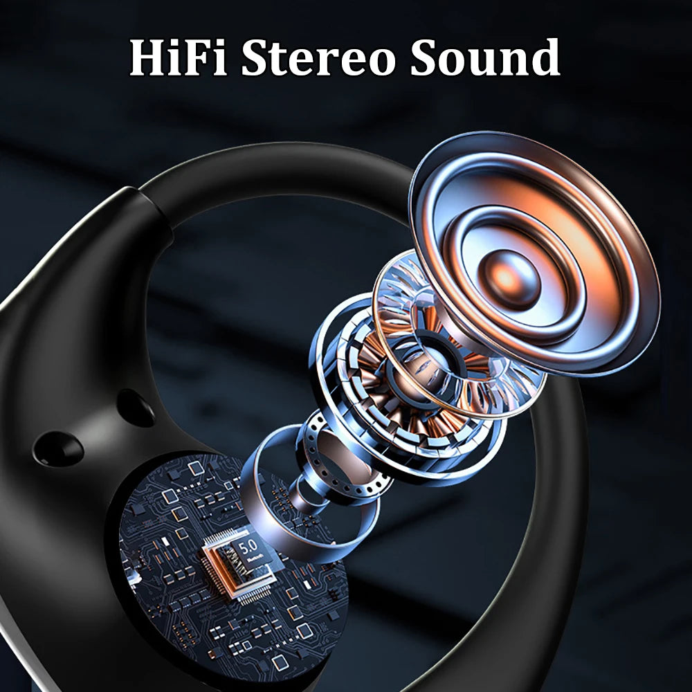 Bluetooth 5.4 crochet d'oreille casque TWS sans fil écouteurs HiFi stéréo étanche casques LED affichage longue veille tactile écouteurs