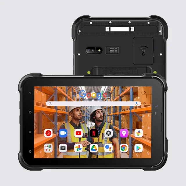 Tablette Android 12 robuste 8 pouces — 1000 nits, NFC, scanner codes-barres, 4G, grande batterie 8000mAh