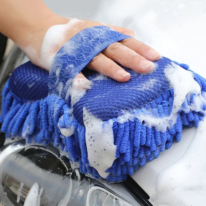 2pcs Blue Microfiber Chenille Car Wash Sponge, Maintenance Wash Brush Pad, Books Tool, Auto Washing Towel, Gloves, Styling Accessories