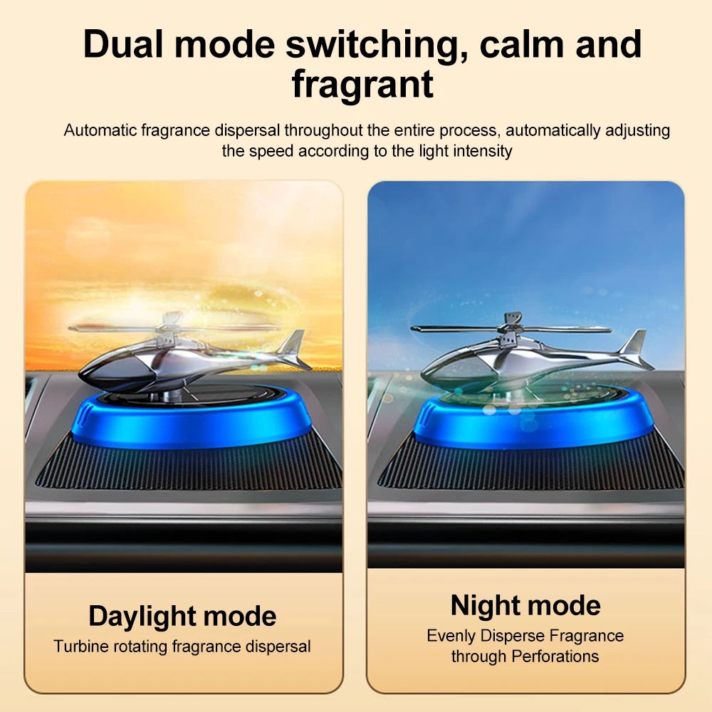 Hélicoptère rotatif à énergie solaire, aromathérapie solaire, désodorisant de voiture en alliage + ABS, diffuseur d'arôme automatique de parfum en bois